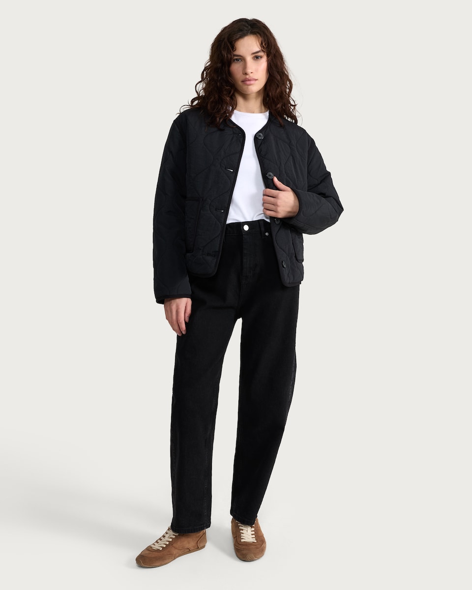 image 1 of F&F Shower Resistant Quilted Collarless Jacket in Black