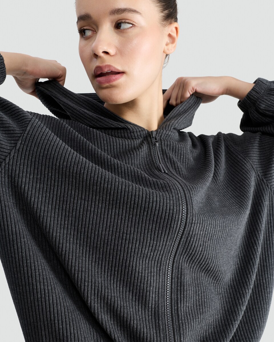 image 1 of F&F Active Ribbed Zip Up Hoodie in Grey