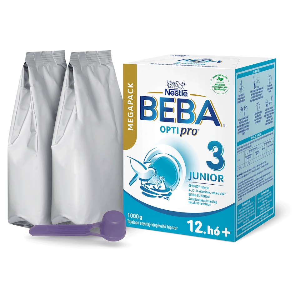 Beba Optipro 3 Junior tejalapú anyatej-kiegészítő tápszer 12. hó+ 2 x 500 g (1000 g)  1. kép