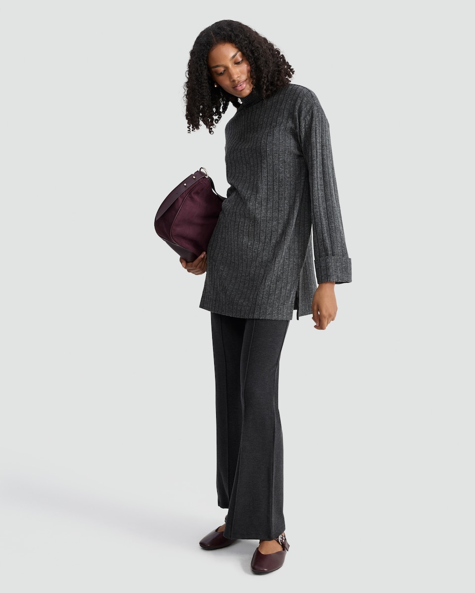 image 1 of F&F Ribbed High Neck Long Sleeved Tunic in Grey