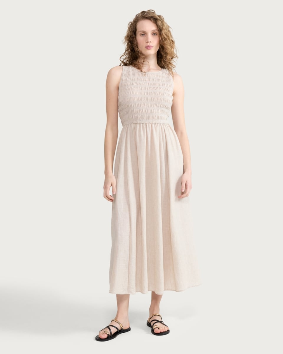 image 1 of F&F Shirred Sleeveless Midi Dress in Neutral