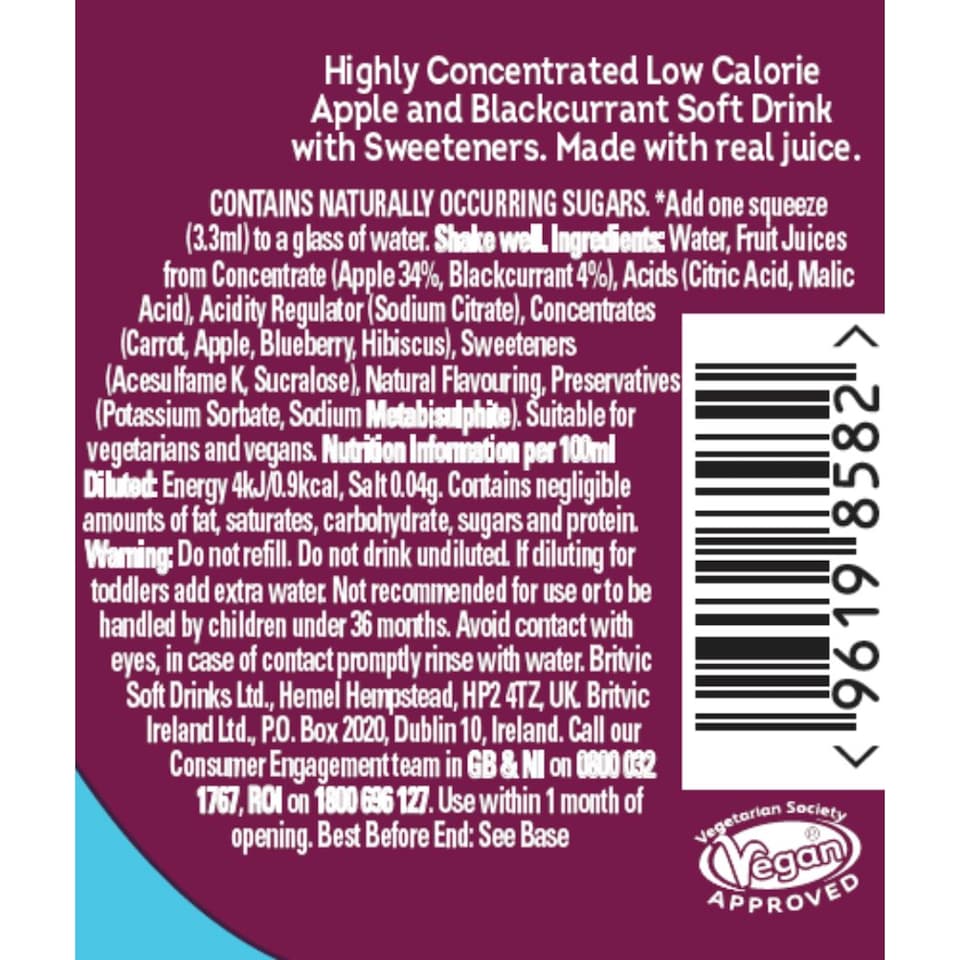 image 1 of Robinsons Mini Apple & Blackcurrant On-The-Go Squash 66ml