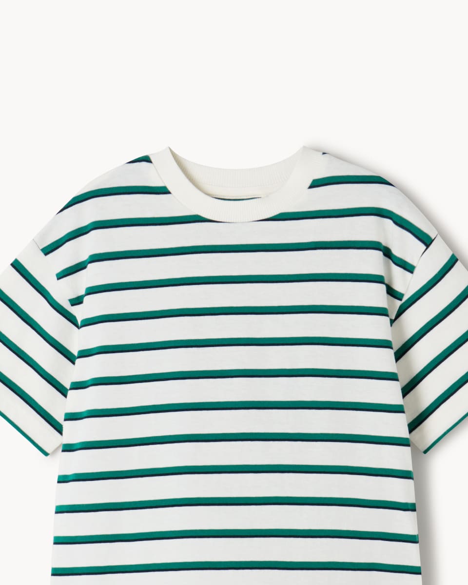 image 1 of F&F Boys Pure Cotton Striped T-Shirt in Green