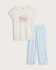 image 4 of F&F Pure Cotton Breakfast Club Pyjama Set in Multi Blue