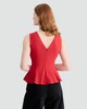 image 3 of F&F V Neck Peplum Hem Top in Red