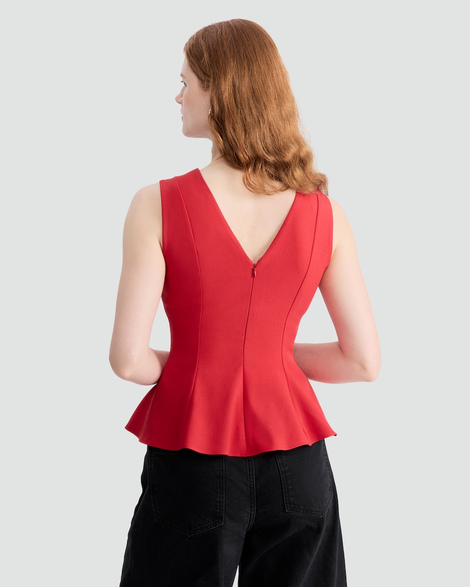 image 1 of F&F V Neck Peplum Hem Top in Red