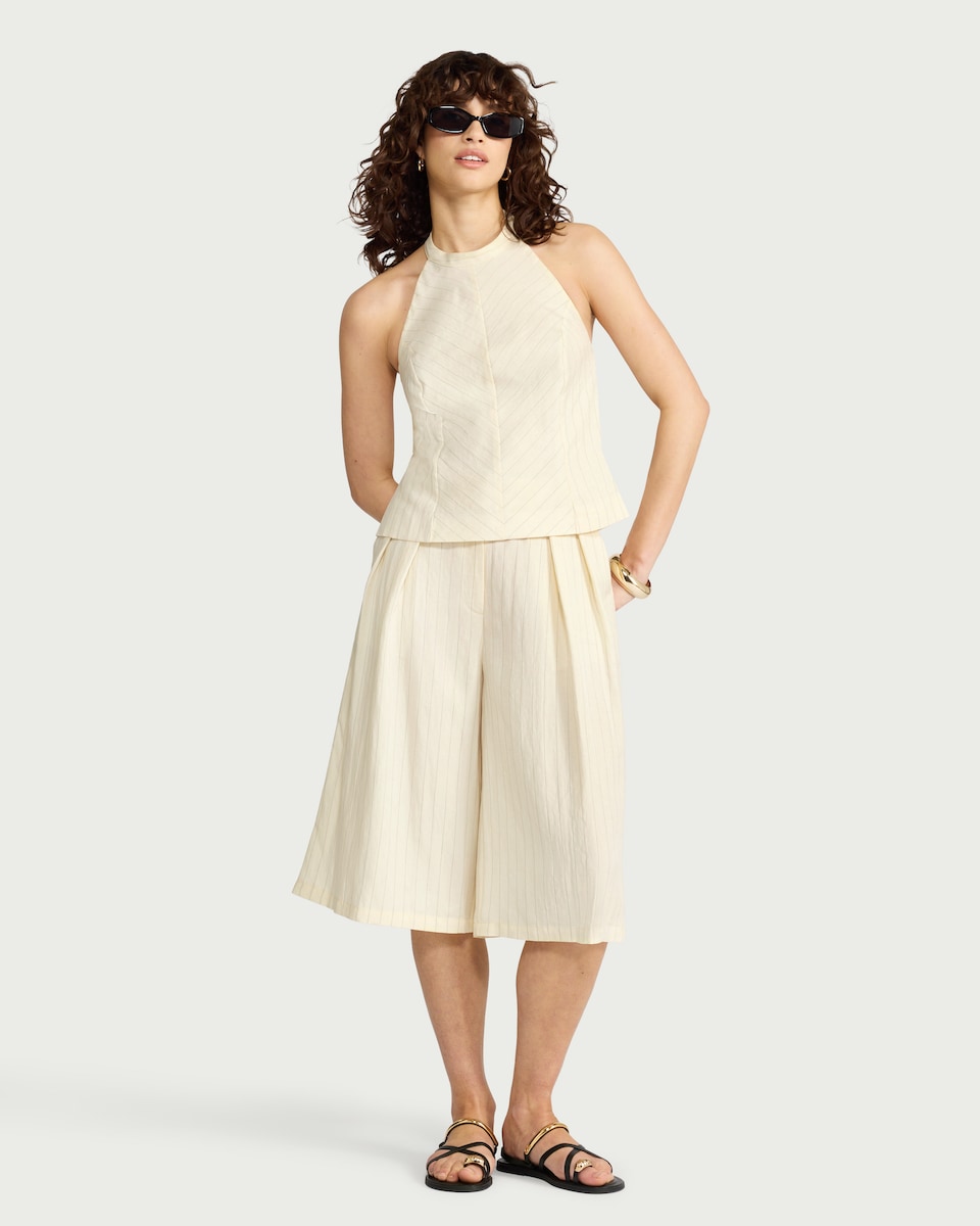 image 1 of The F&F Edit Lyocell Rich Striped Co-ord Culottes in Ecru