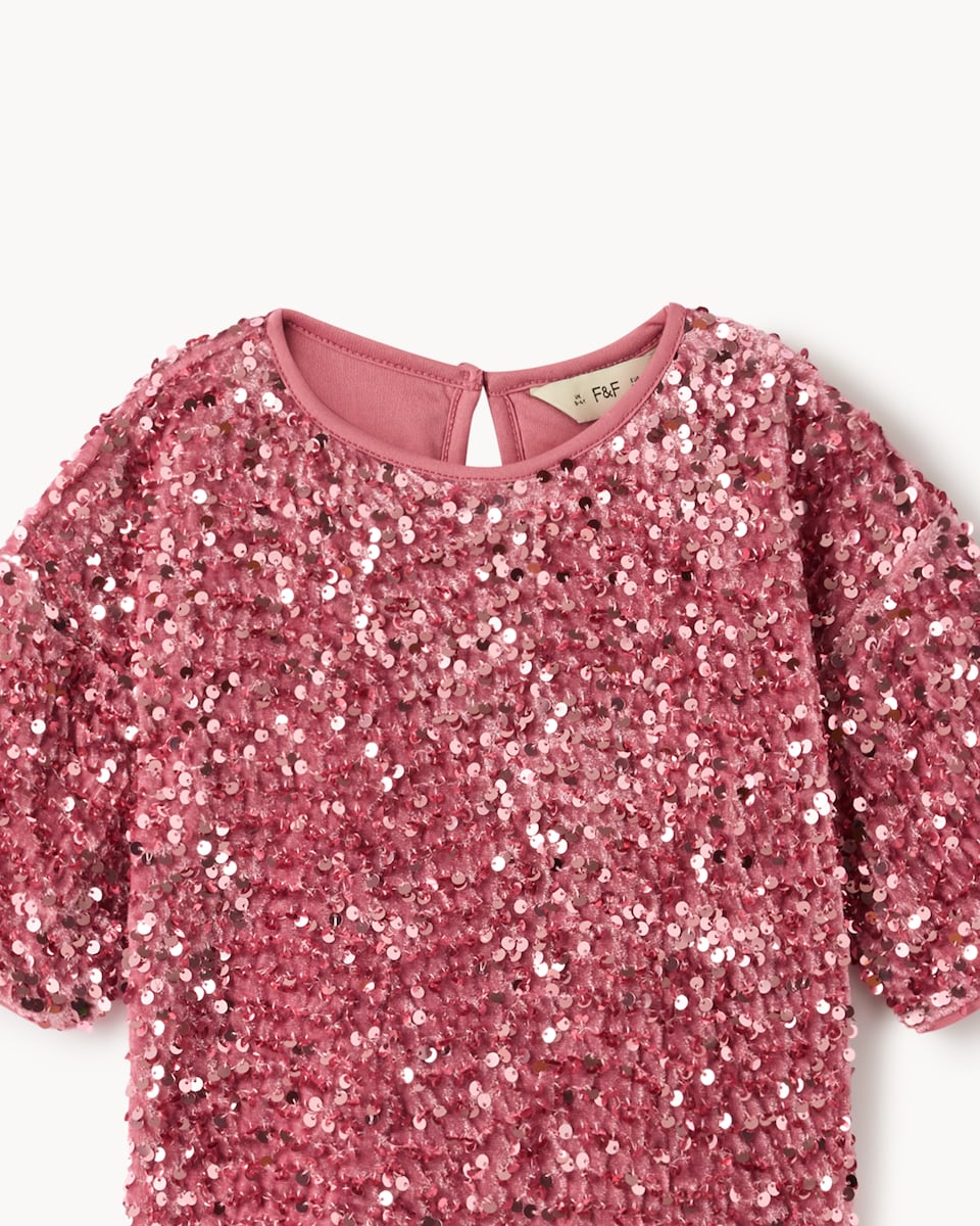 image 1 of F&F Girls Sequin Top and Shorts Set in Pink