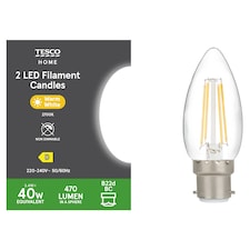 Tesco LED Filament Candle 40W BC Warm White 2 Pack