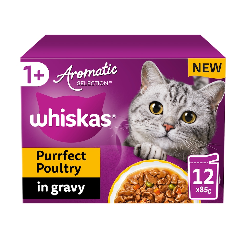 image 1 of WHISKAS 1+ Aromatic Purrfect Poultry Selection Wet Cat Food Pouches 12x85g