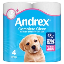 Andrex Complete Clean Toilet Tissue Standard Rolls 4 Rolls