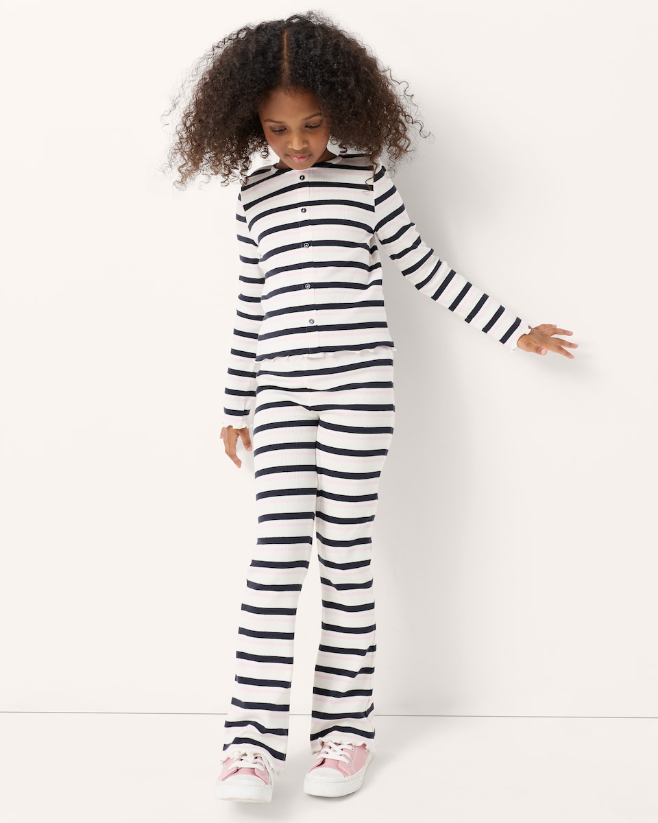 image 1 of F&F Girls Cotton Rich Striped Cardigan and Leggings Set in Multi