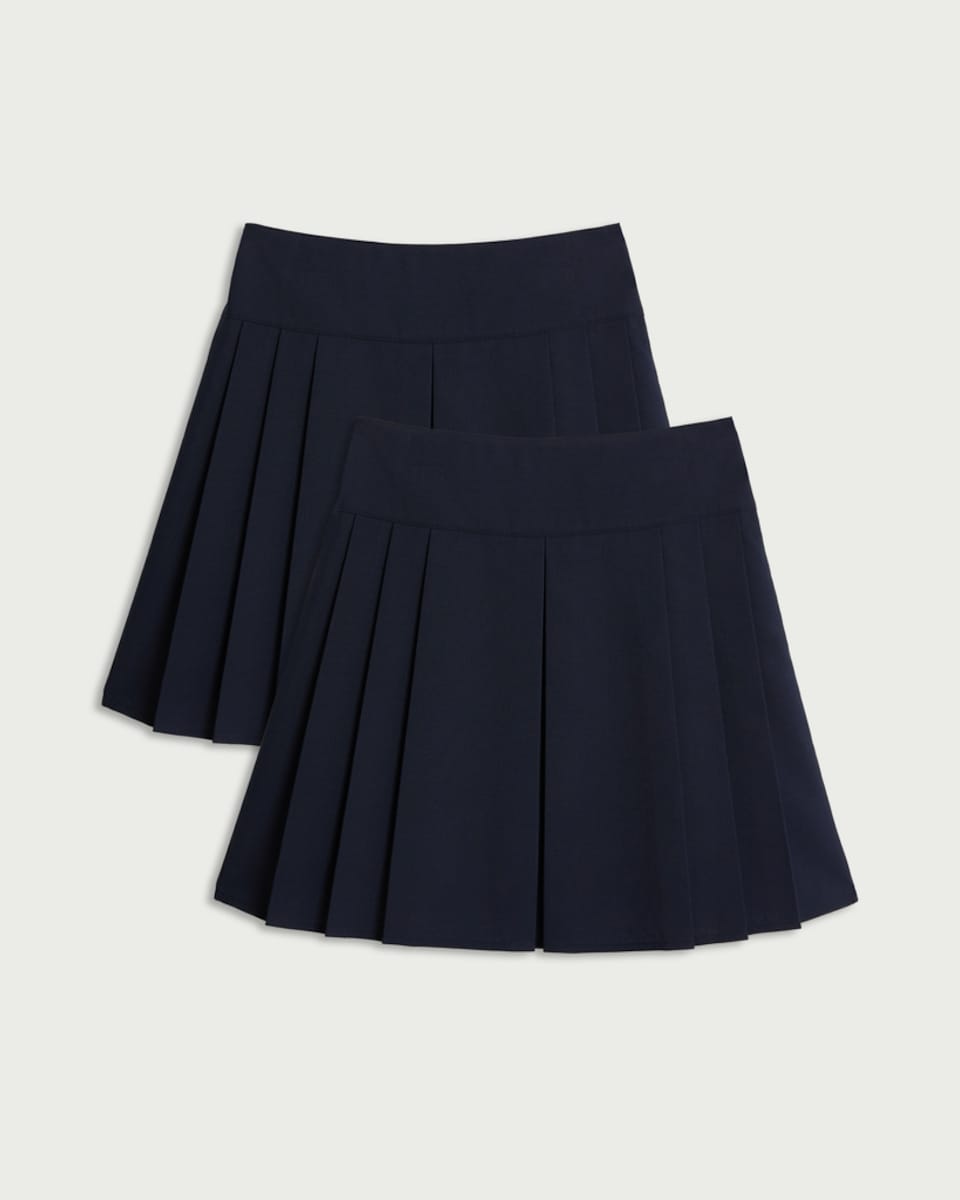 image 1 of F&F School Girls 2-Pack Pleated Kilt Skirts in Navy