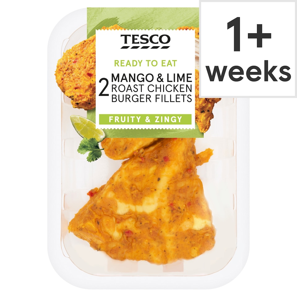 Tesco Mango & Lime Roast Chicken Burger Fillets 2 Pack 150g