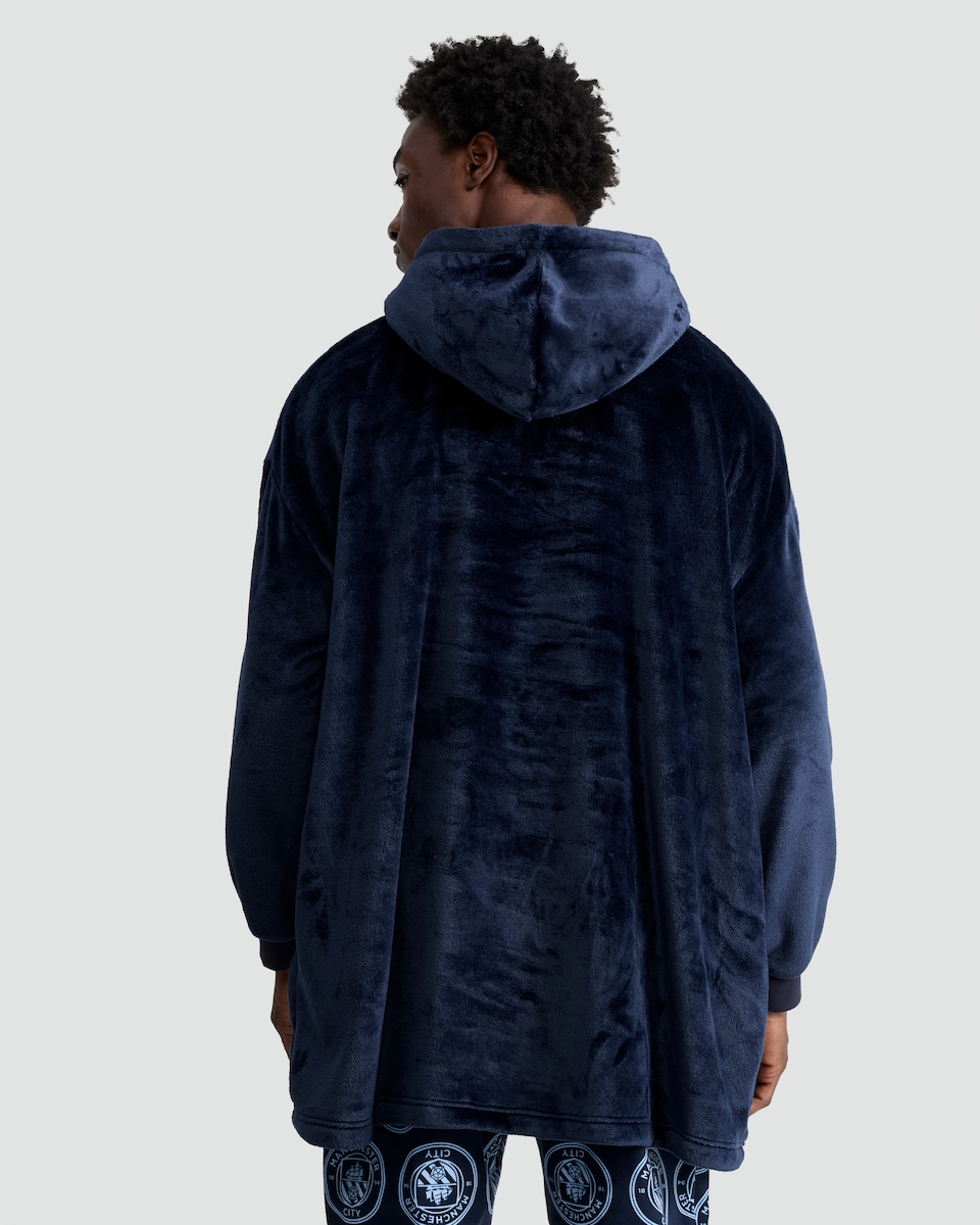 image 1 of Manchester City Fleece Pyjama Hoodie in Navy
