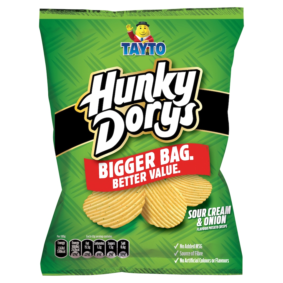 Tayto Hunky Dory Sour Cream & Onion Flavour Crinkle Cut Potato Crisps 45G