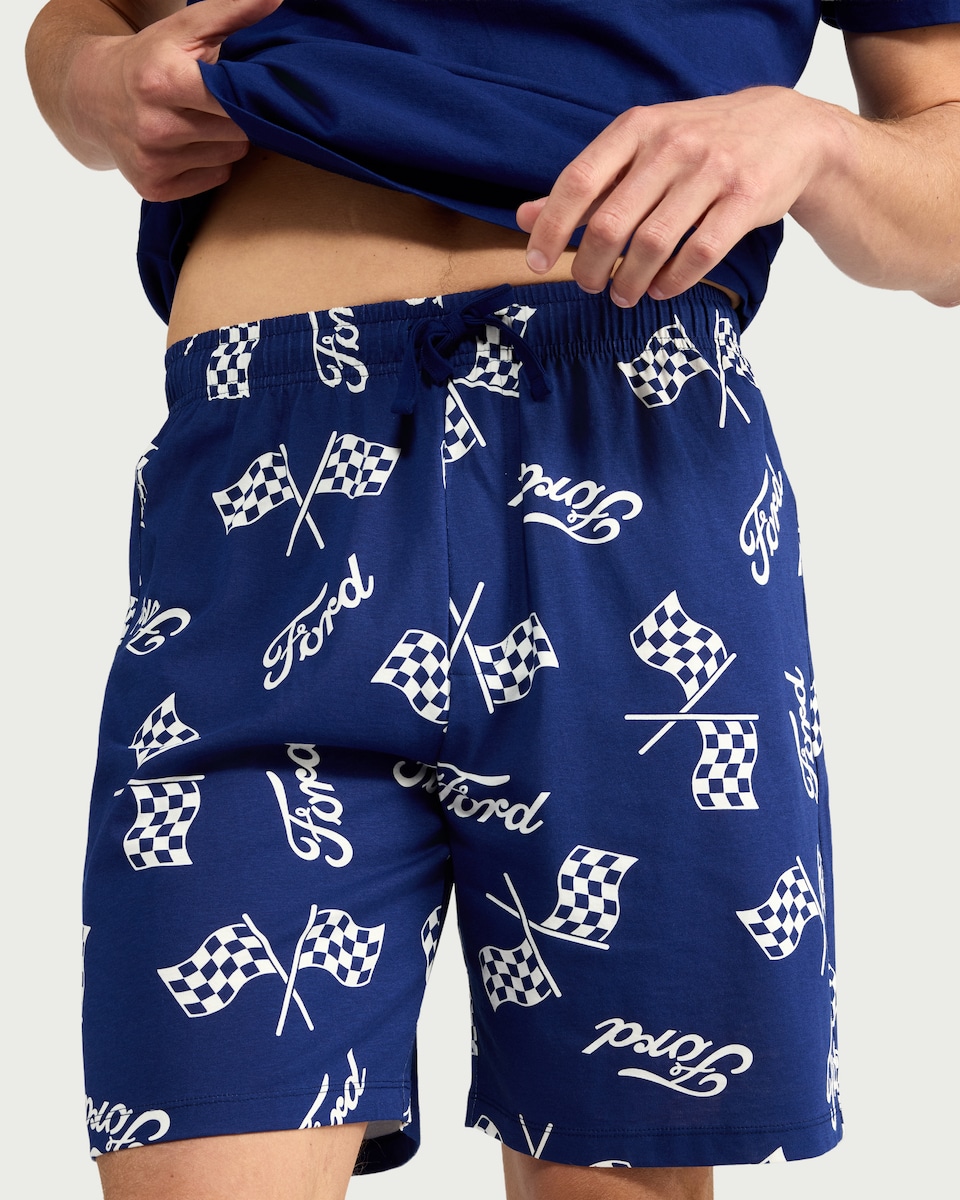 image 1 of Ford Pure Cotton Mustang Shorts Pyjama Set in Navy