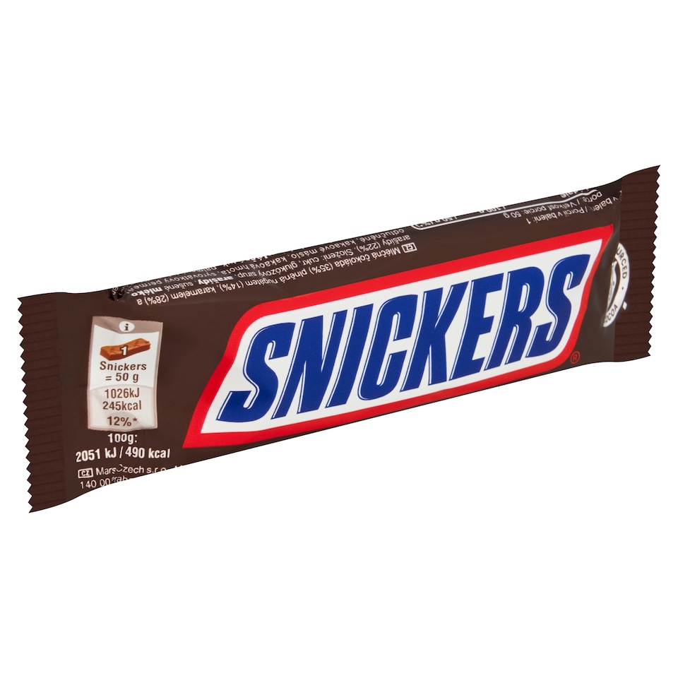 Snickers Mléčná čokoláda plněná nugátem, karamelem a arašídy 50g