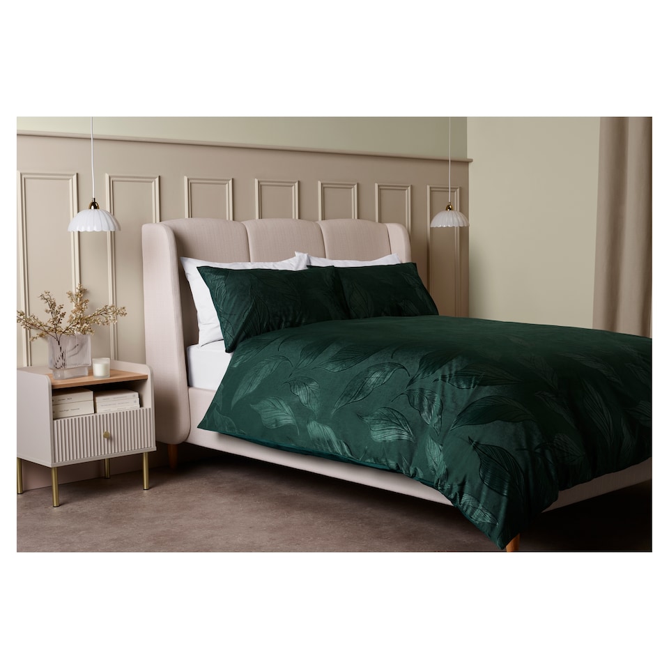 F&F Home Green Velvet Leaf Duvet Set Double