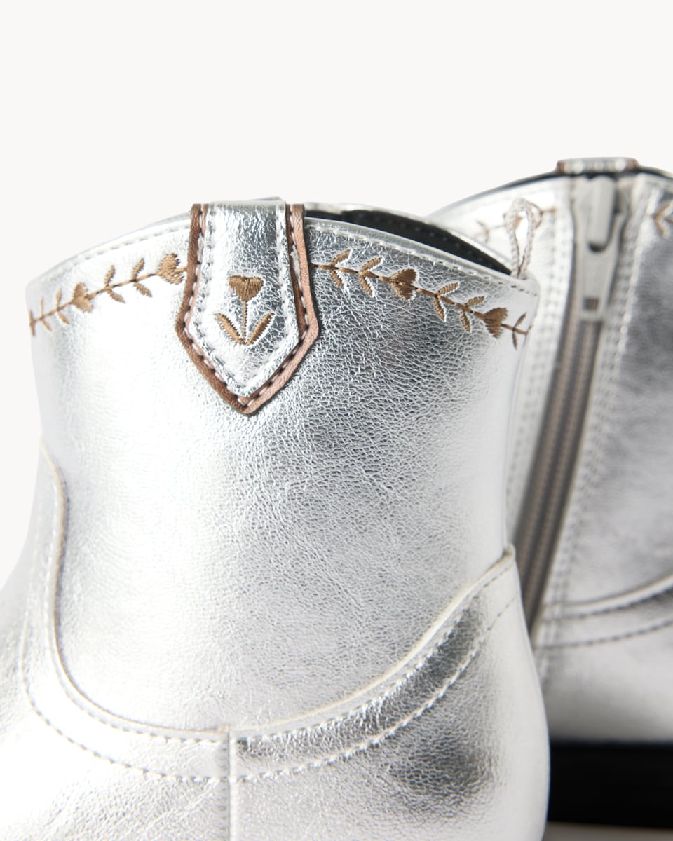 image 1 of F&F Girls Metallic Ankle Boots in Silver