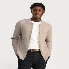 The F&F Edit Knitted Pocket Front Zip Up Collared Jacket in Sand