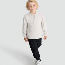 F&F Boys Pure Cotton Waffle Textured Zip Polo Top in Med Nude