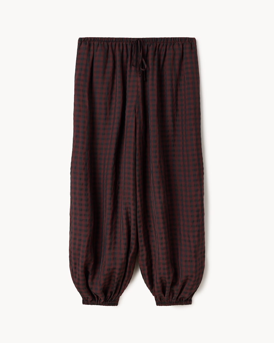 image 1 of F&F Checked Balloon Trousers in Brown
