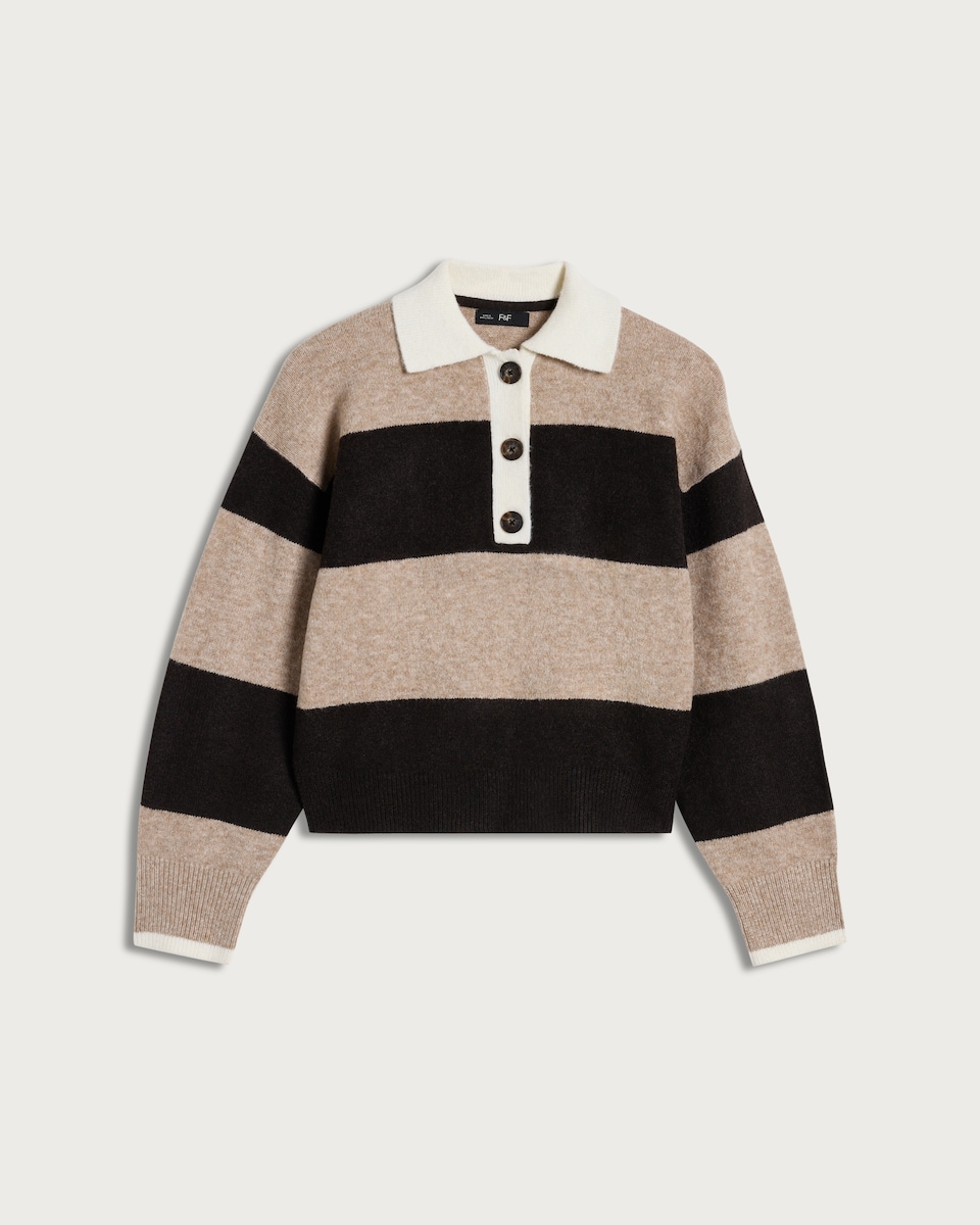 image 1 of F&F Knitted Stripe Rugby Shirt in Multi Brown