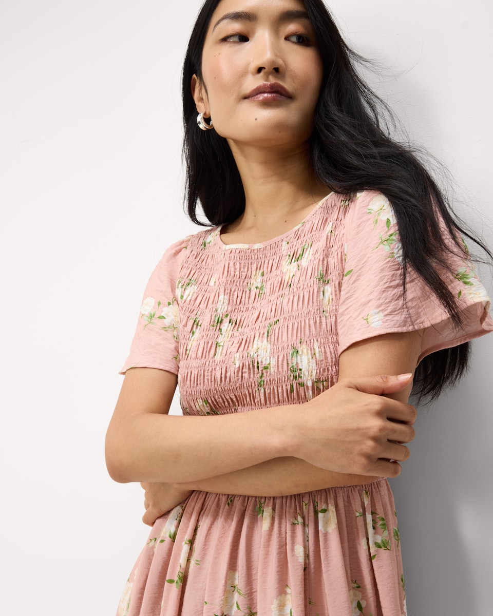 image 1 of F&F Floral Short Sleeved Midi Dress in Pink