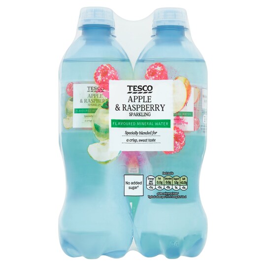 Tesco Apple & Raspberry No Added Sugar Sparkling Water 4X500ml Tesco