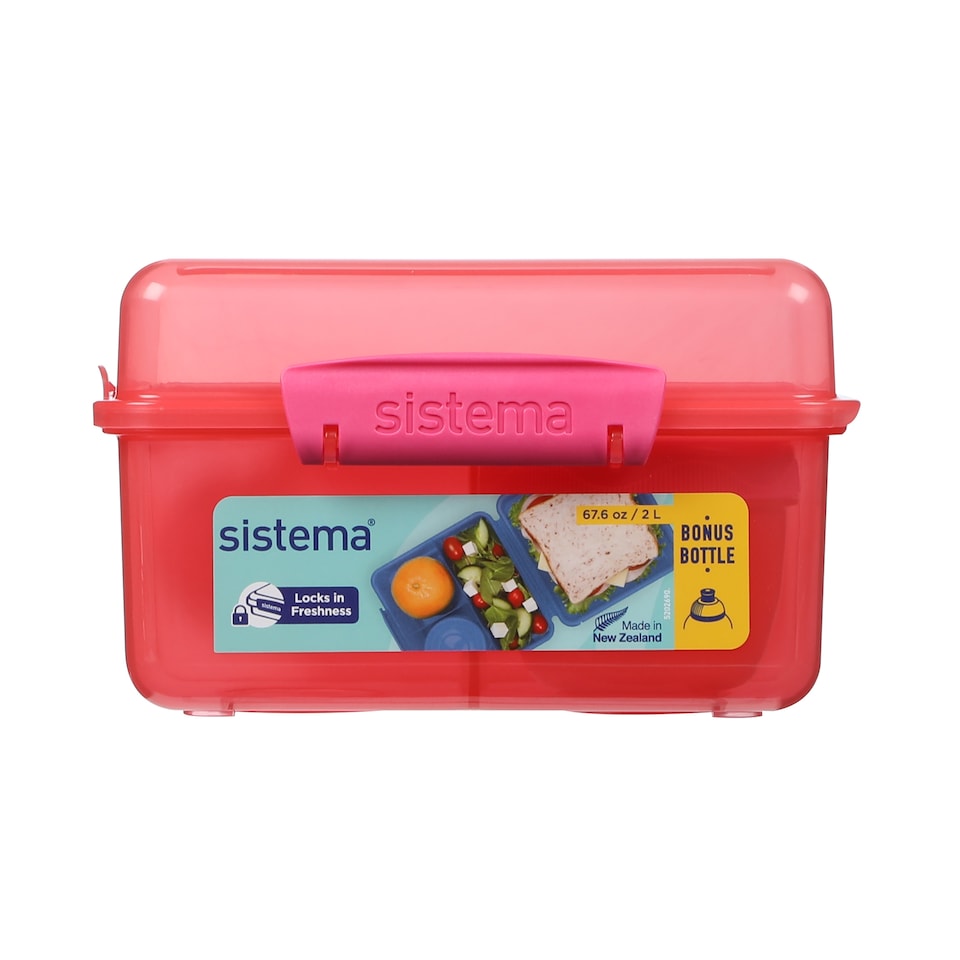 image 1 of Sistema Pink Lunch Box Cube Max 2L with Itsy Bonus Water Bottle 380ml