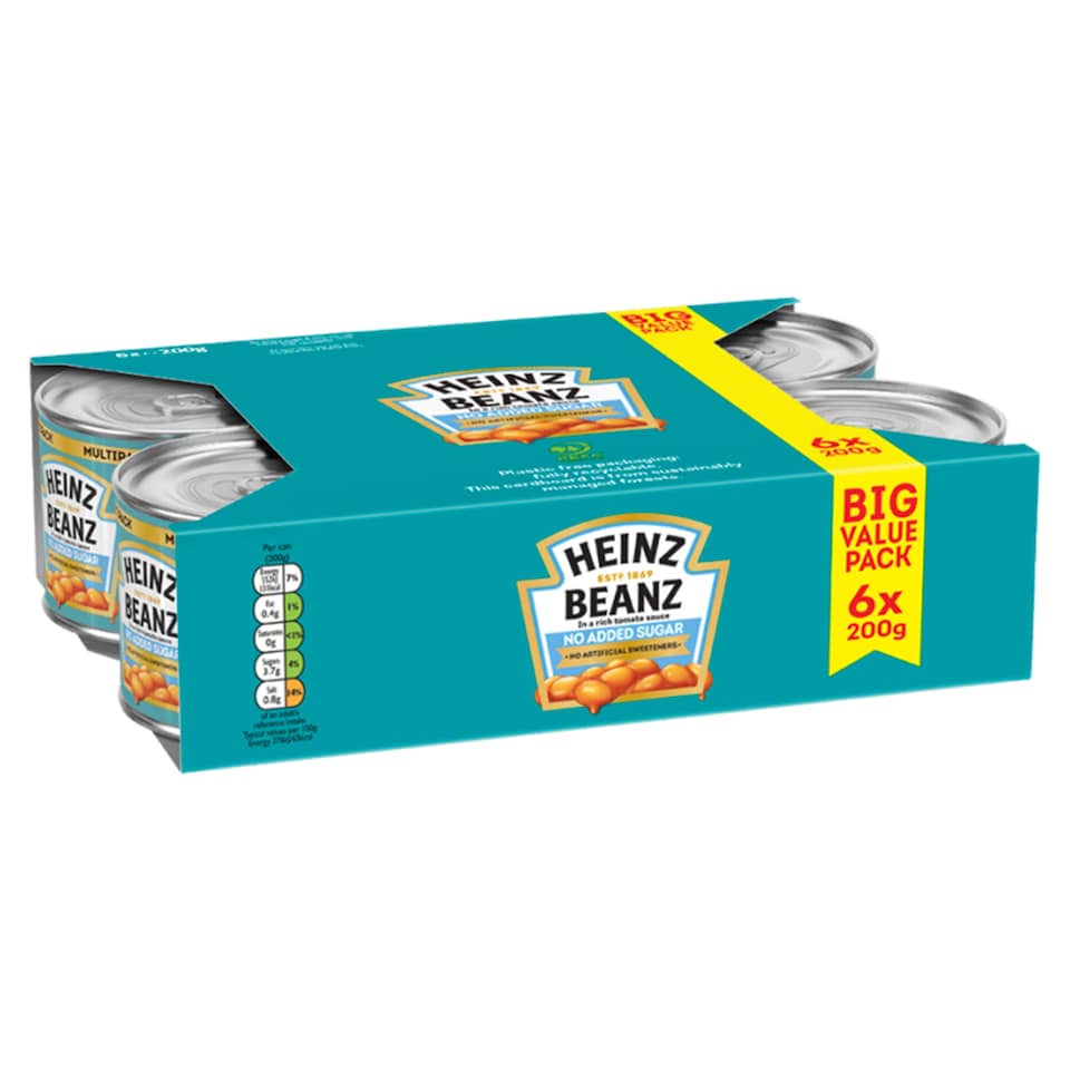 image 1 of Heinz Baked Beans No Added Sugar in Tomato Sauce 6x200G