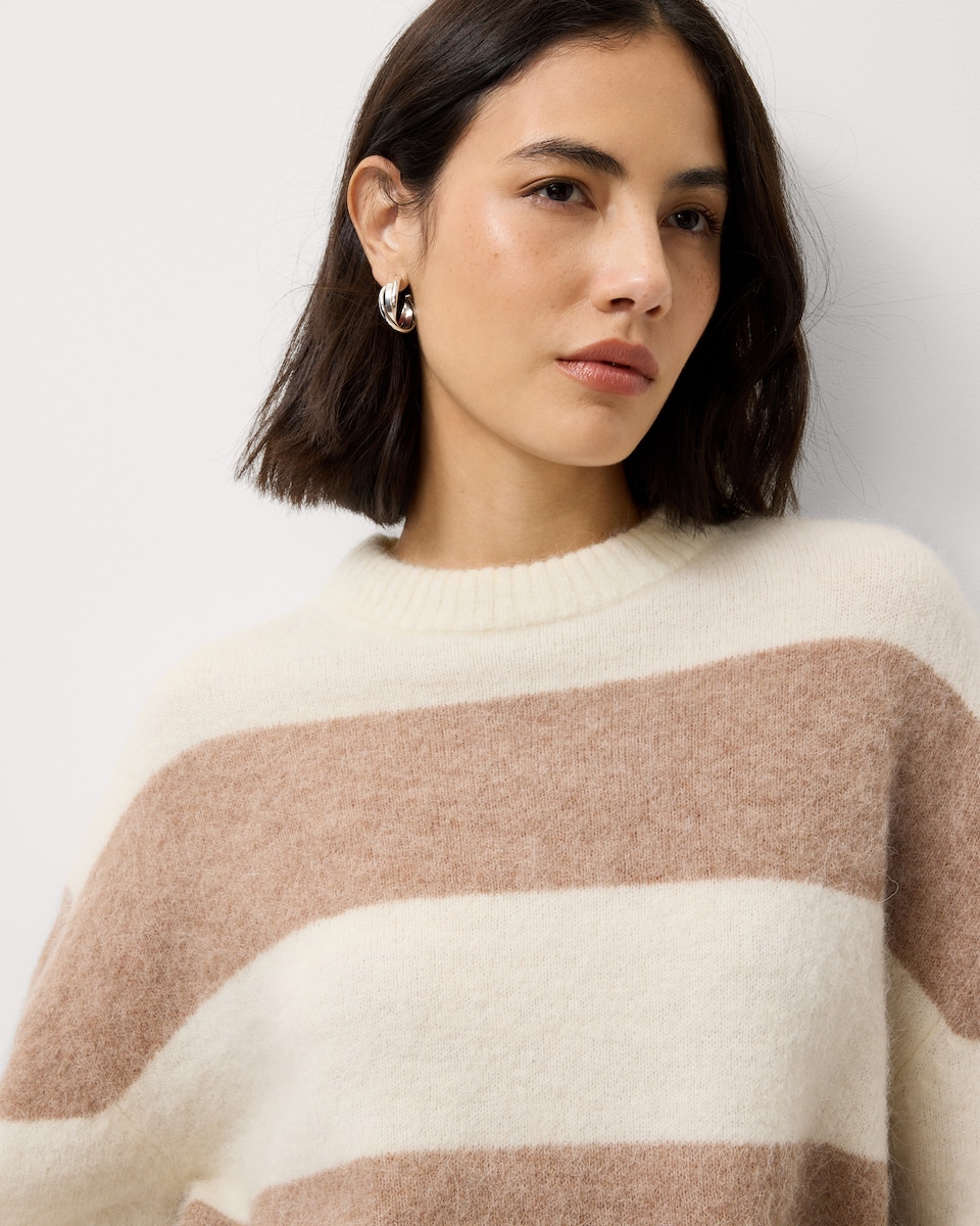 image 1 of F&F Alpaca Wool Blend Striped Jumper in Neutral