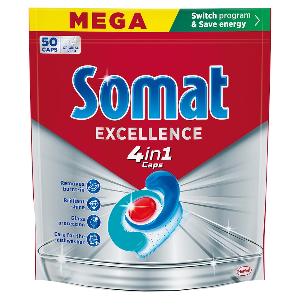 Obrázek 1 pro produkt Somat Excellence 4in1 kapsle do automatické myčky na nádobí 50 ks 950g