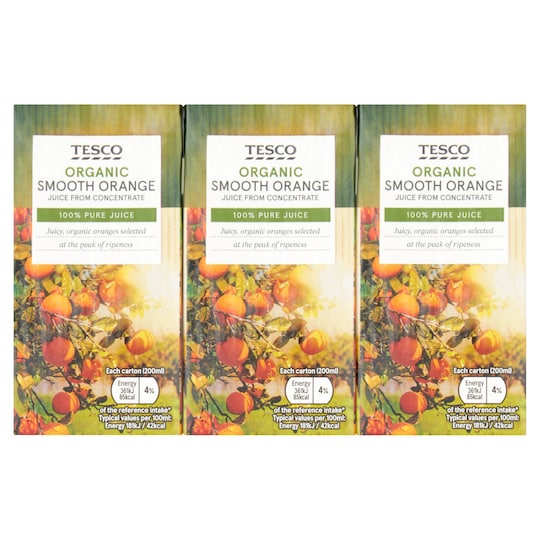 Tesco Organic Orange Juice 3X200ml Tesco Groceries