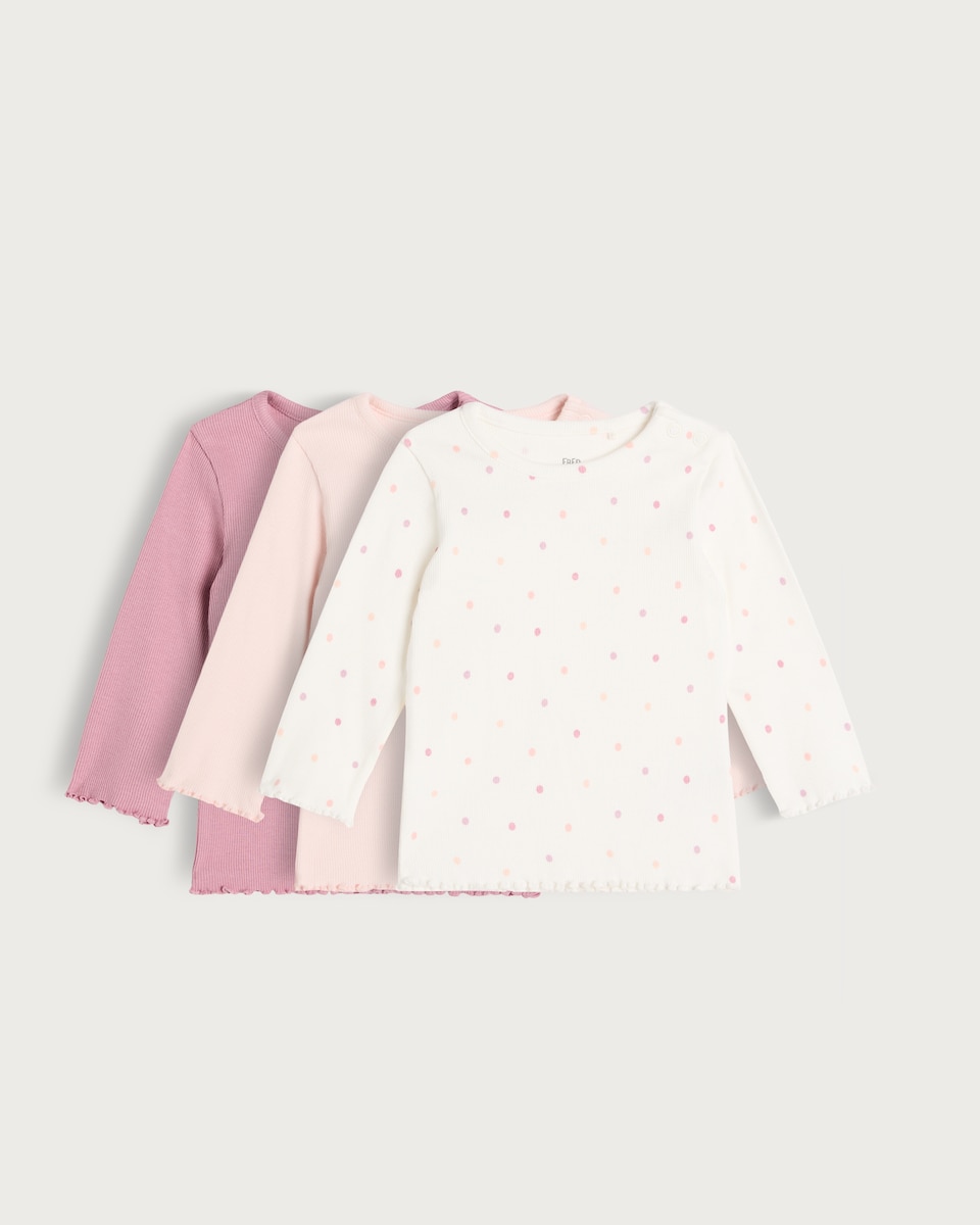 image 1 of F&F Baby 3-Pack Cotton Rich Long Sleeved Tops in Pink