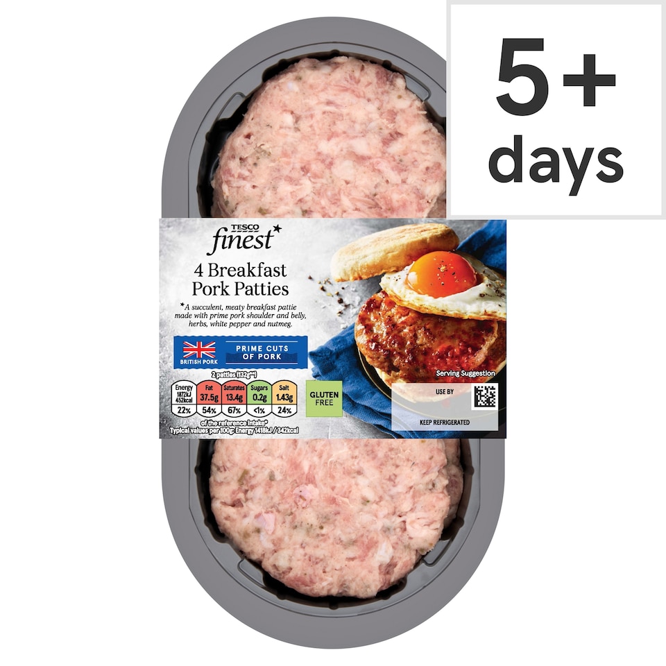 Tesco Finest Breakfast Pork Patties 4 Pack 320g