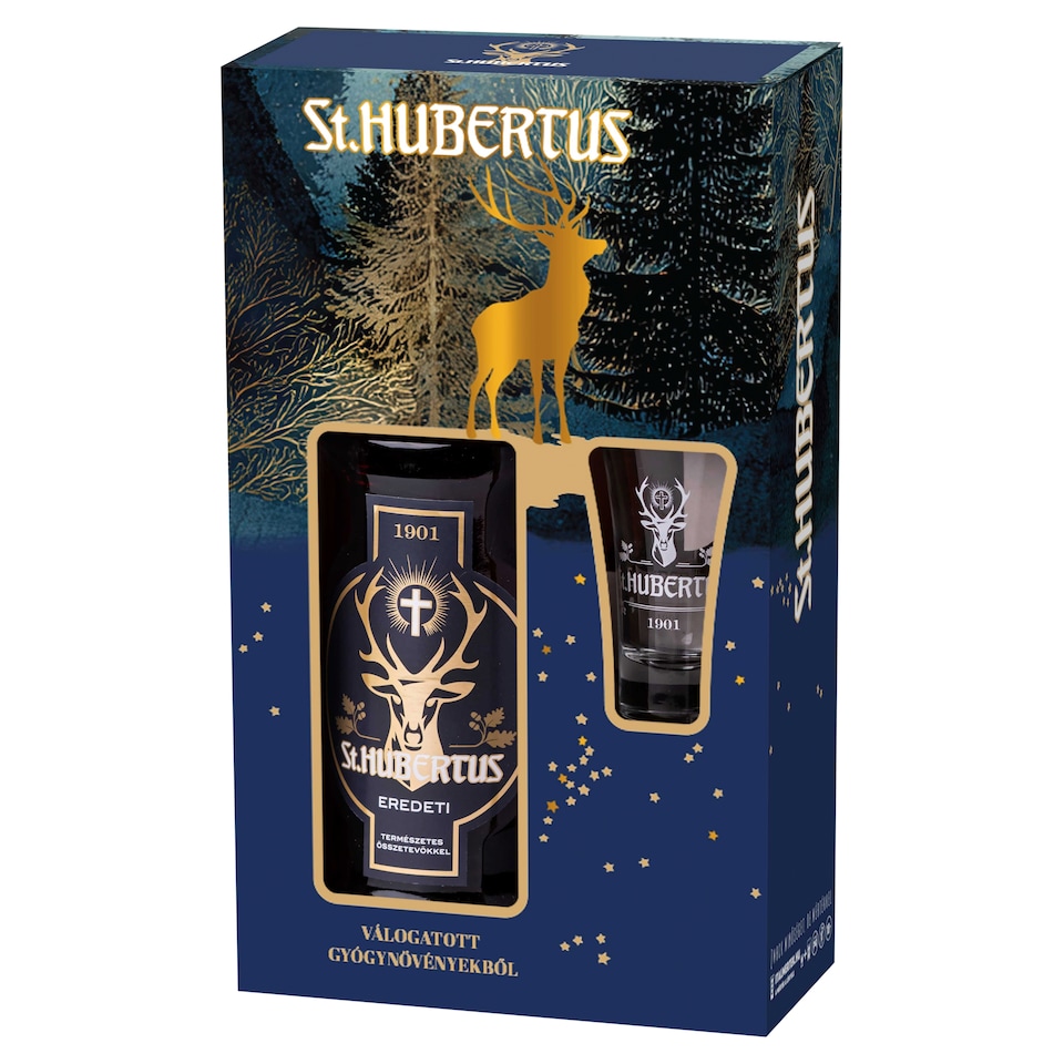 St. Hubertus Eredeti gyógynövénylikőr 33% 0,7 l + 1 db pohár díszdobozban