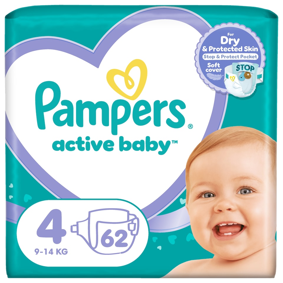 Pampers Active Baby Pelenka, Méret: 4, 62 db Pelenka, 9kg-14kg 1. kép