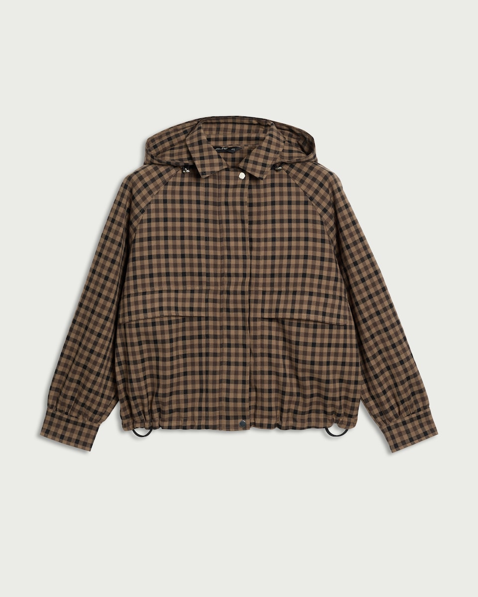 image 1 of The F&F Edit Checked Shower Resistant Hooded Jacket in Multi Brown