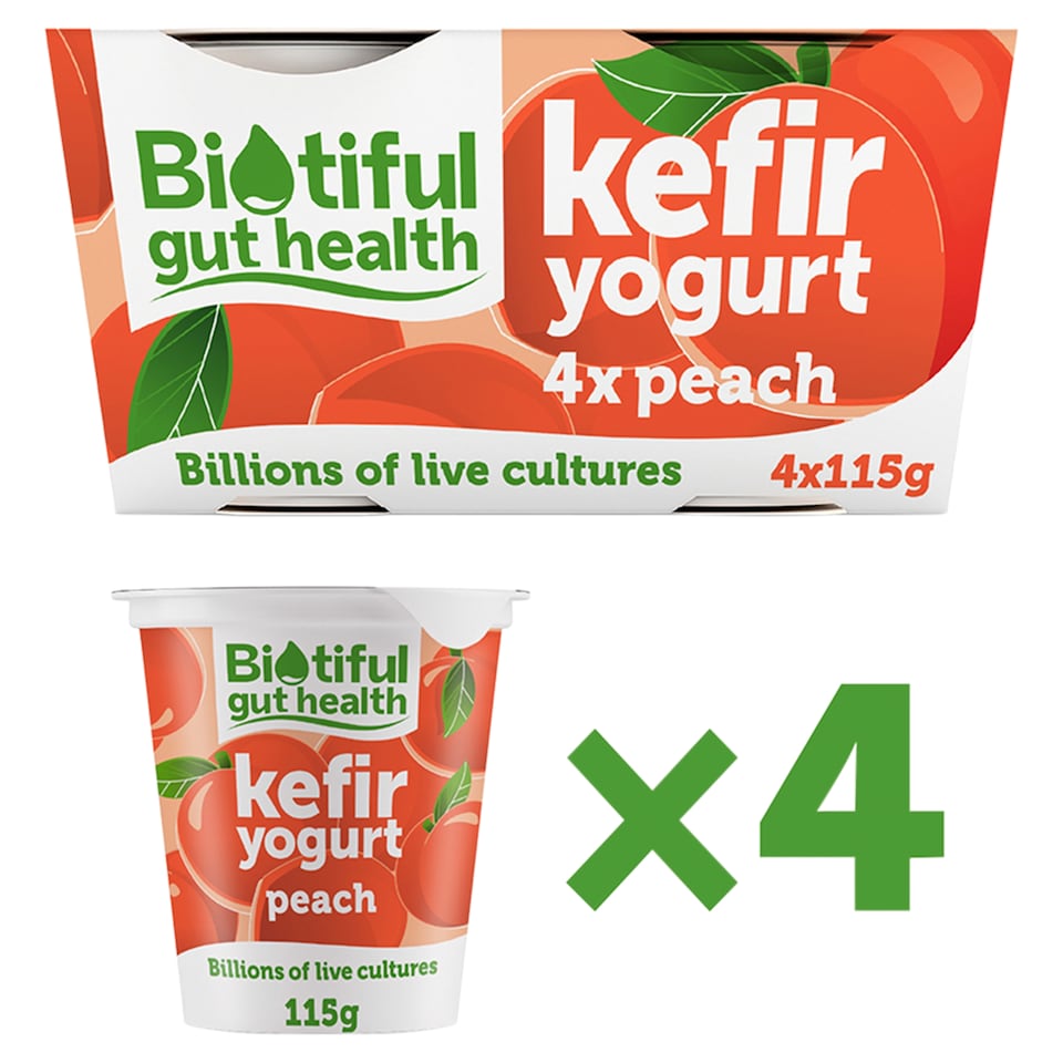 image 1 of Biotiful Gut Health Multipack Kefir Yogurt Peach 115g x 4