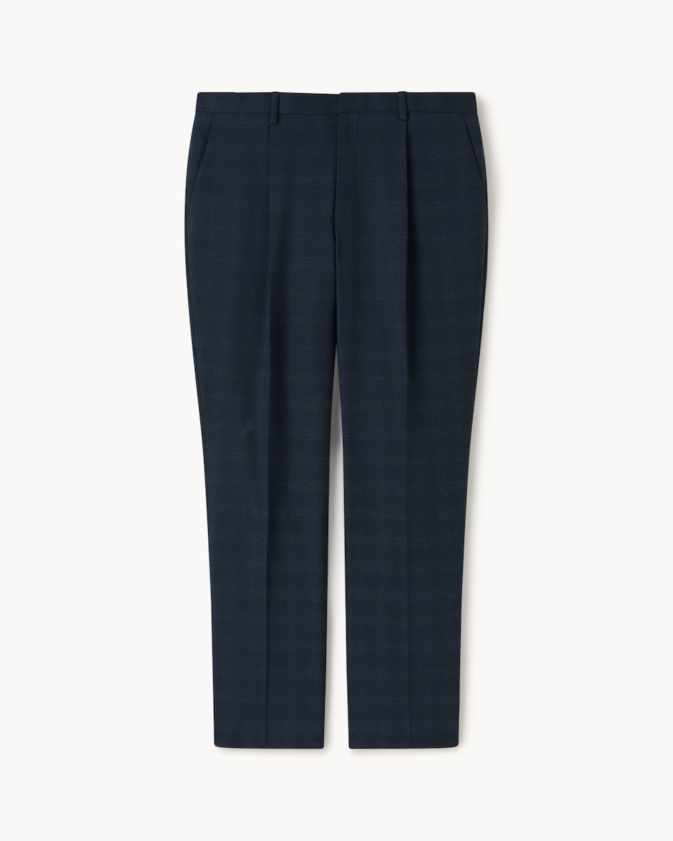 image 1 of F&F Tailored Fit Checked Formal Trousers in Navy