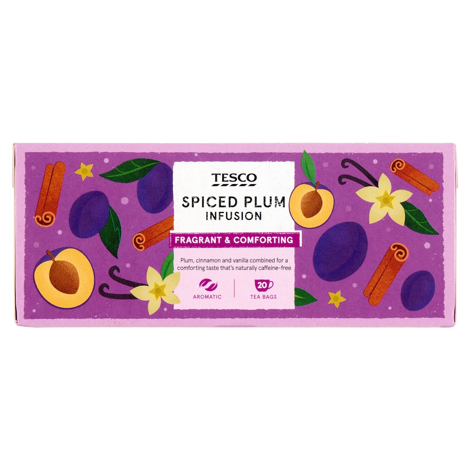 Tesco Spiced Plum Infusion gyümölcstea vaníliával, fahéjjal és szilvával ízesítve 20 filter 40 g