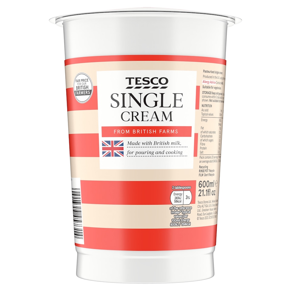 Tesco British Single Cream 600Ml