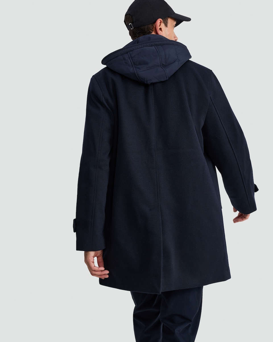 image 1 of F&F Hooded Button Up Overcoat in Navy