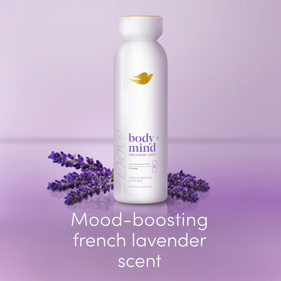 image 1 of Dove Body + Mind French Lavender & Oat Milk Bodywash Serum 350ml