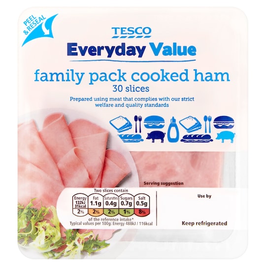 Tesco Everyday Value Family Pack Cooked Ham 400G Tesco Groceries