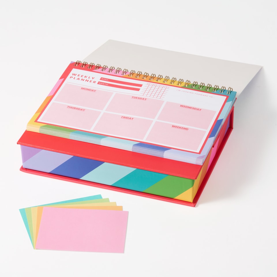 image 1 of Paperchase Rainbow Weekly Desk Planner with notelets’