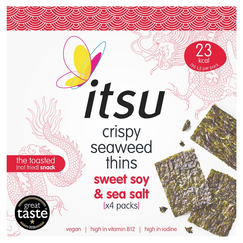 itsu sweet soy & sea salt crispy seaweed thins multipack 4x5g