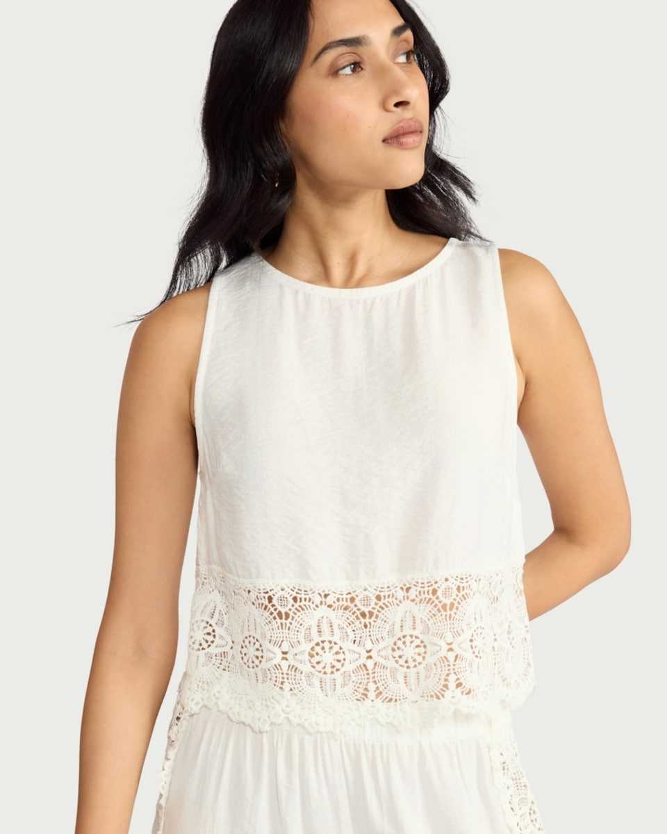 image 1 of F&F Lace Trim Co-ord Beach Blouse in White